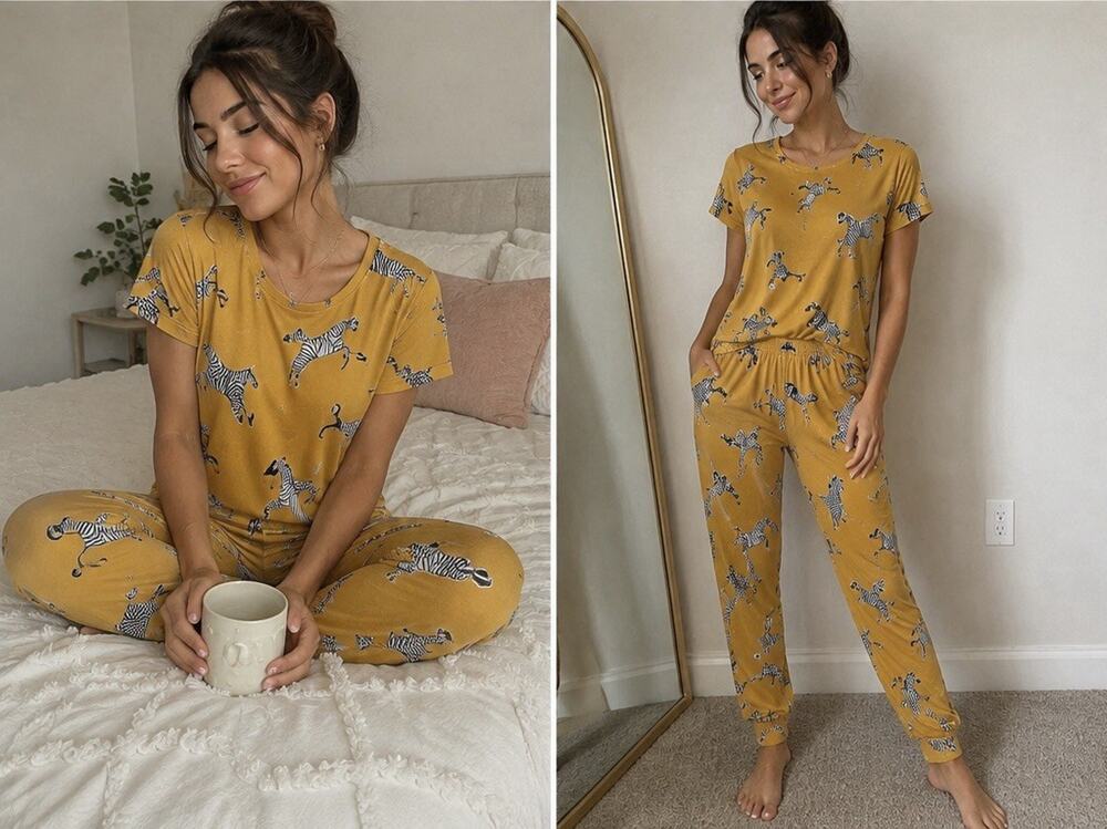 Secret Treasures Yellow Zebra Print Pajama Set Size Small Jammies